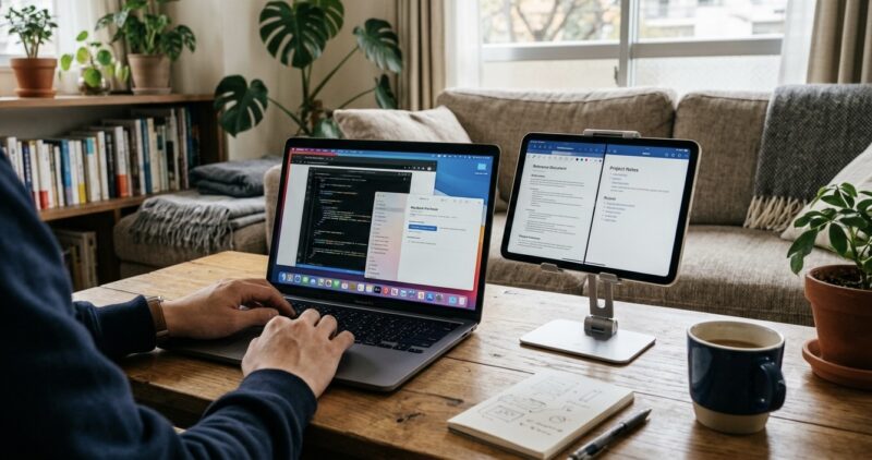 iPad miniをSidecarでmacbookのサブモニターとして活用する様子